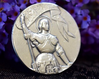 St Joan of Arc Silver Pin Brooch, Patron saint of Women, Antique Jewelry, Catholic Gift, I am not afraid I was born to do this