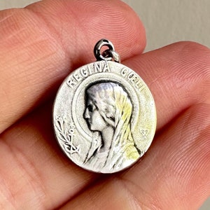 Beautiful Silver Necklace Pendant of Virgin Mary, Regina Cœli Prayer Medal, Gift for Her Queen of Heaven