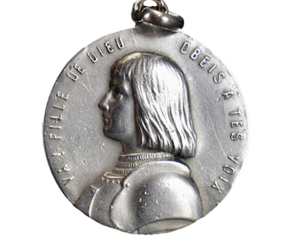 ZELDZAME heilige Jeanne d'Arc zilveren hanger Franse antieke religieuze charme, patroonheilige van de vrouw, cadeau voor haar