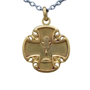 18K Goldfilled Chalice Communion Medal Pendant Charm 1921 by Maison Savard Fix