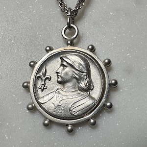 Rare Silver Saint Joan of Arc Pendant, Patron of Women, One Decade Pendant, Gift For Her