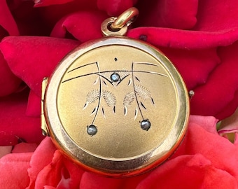 Beautiful Gold Filled Seed Pearl Round Locket Pendant, Antique Photo Holder Heirloom Jewelry