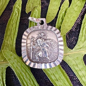 Saint Christopher Silver Pendant for Men, Vintage Necklace, Travelers and Drivers Charm Patron Saint Medal