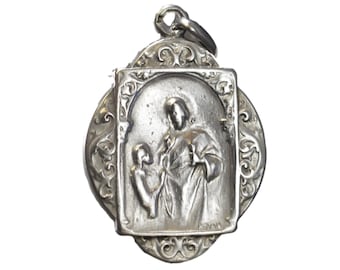 Collier pendentif médaille de communion en argent sterling Art nouveau