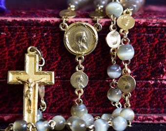 Beautiful Gold Rosary, Gemstone Prayer Beads, Religious Gift 1880's