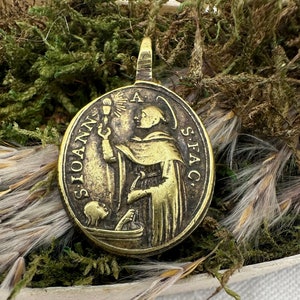 Saint John the Baptist Medal, Antique 1800s Our Lady of Good Advice Pendant, Christening Amulet Roma