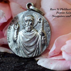 Vintage Saint Philibert Medal,  French Silver-Plated Religious Pendant, Tournus Abbey, 1970s Catholic Charm Gift