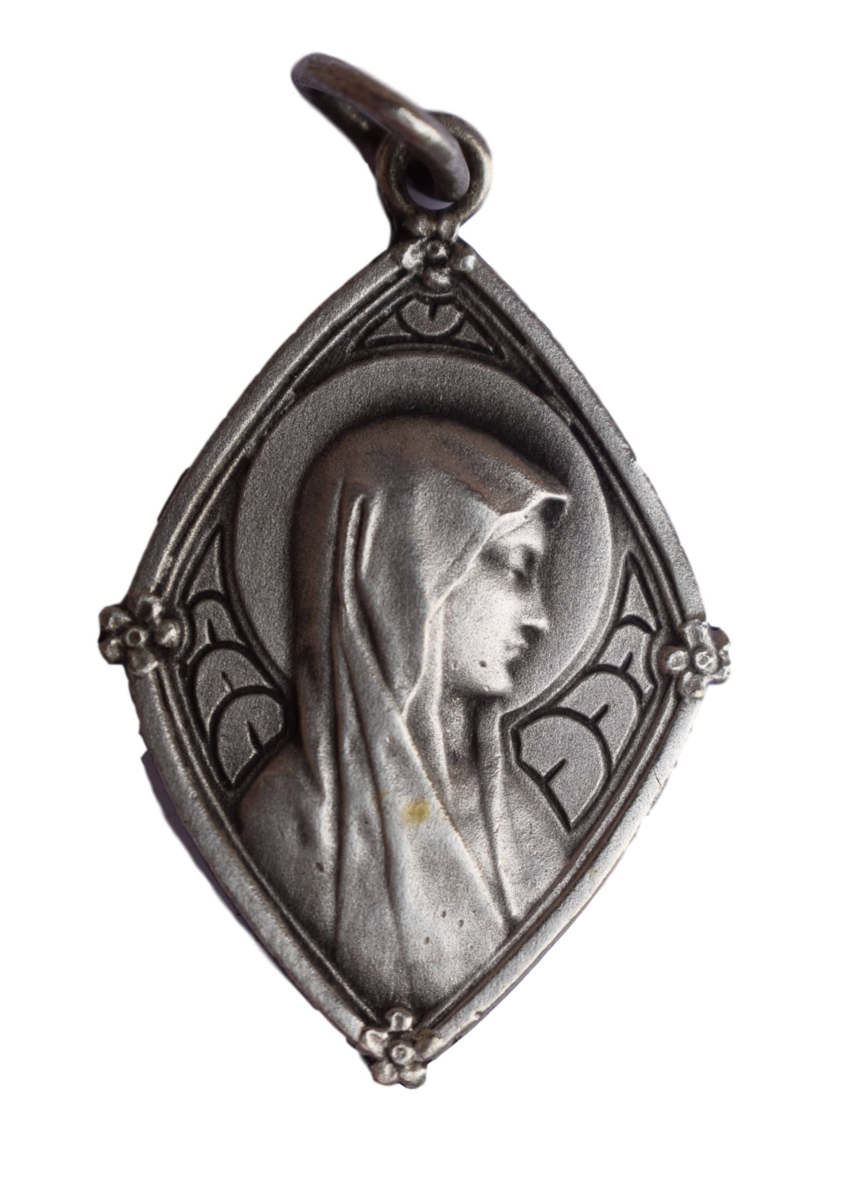 Médaille Du Portrait de Notre-Dame-Vierge Marie - Français Pendentif Antique d'argent Religieux Lour