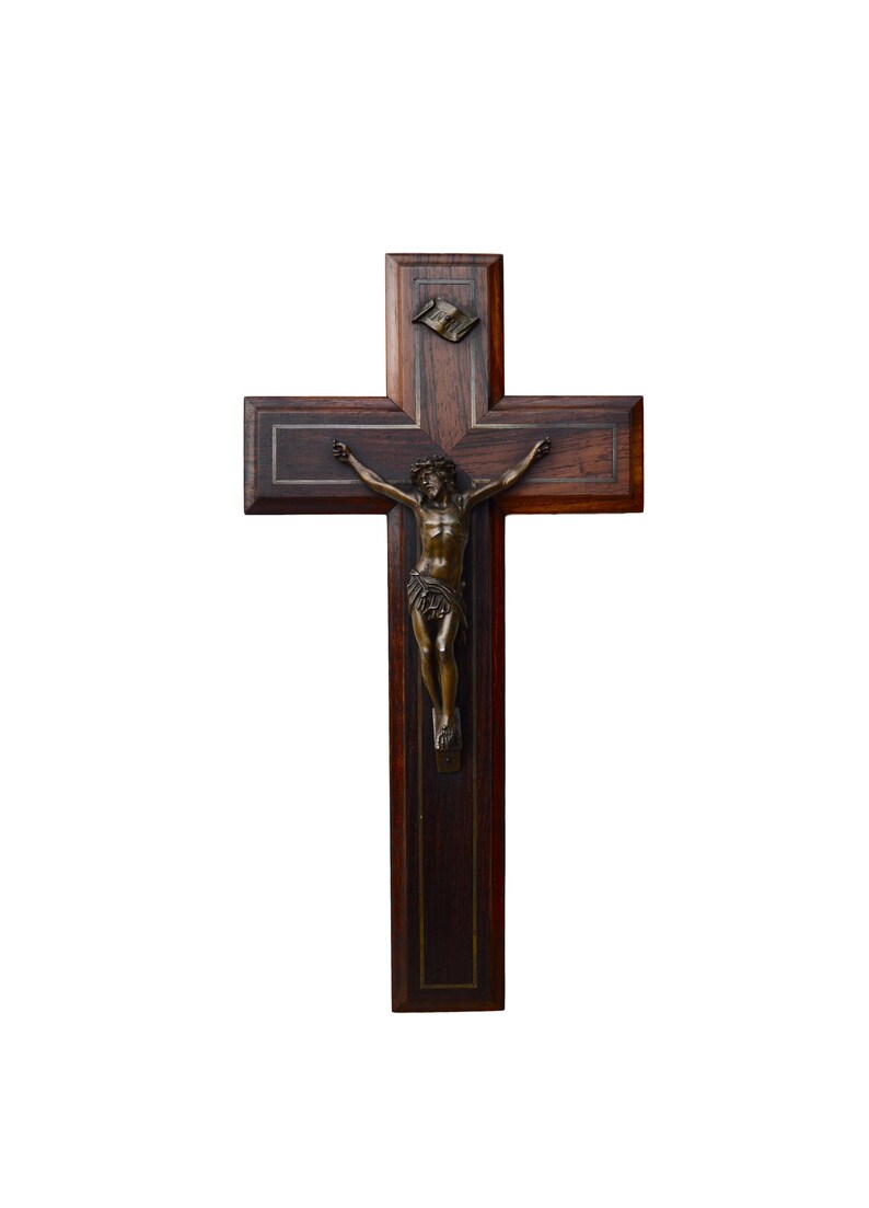 French Antique Wall Cross Wood Hanging Crucifix Vintage Religious Gift Christ On The Communion
