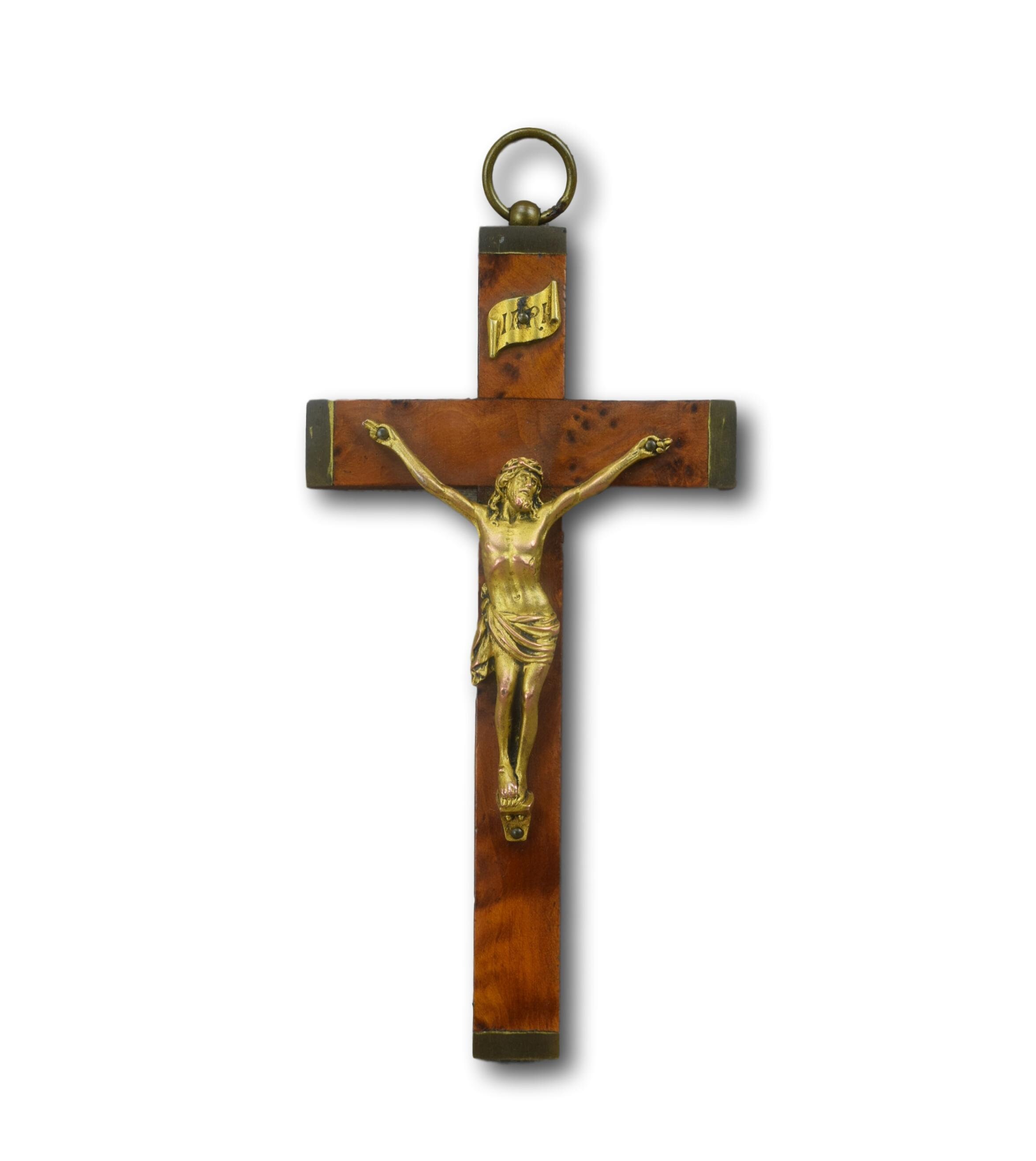 Croix Pectorales Bois de Placage Orme Ancien Français, Petite Croix Mur, et Laiton Crucifix, Sainte 