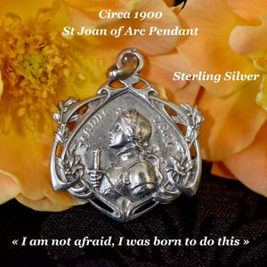 BEAUTIFUL Silver Saint Joan of Arc Pendant, Patron of Women, Courage, Art Nouveau Medal, Gift for Her