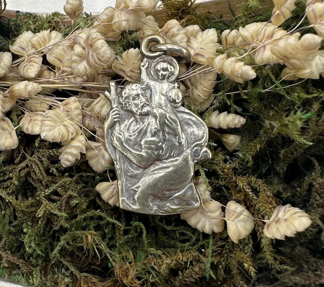 Christopher Travel Prayer Charm, Vintage Saint Pendant, Patron Saint of