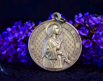 Saint Philomena Pendant by Penin Poncet, Cure D'Ars Medal, Patron saint of Boatmen Medallion, Gift For Her