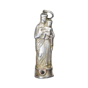 Silver Stanhope Pendant, Madonna and Child Medal, Religious Gift, Mary Medal