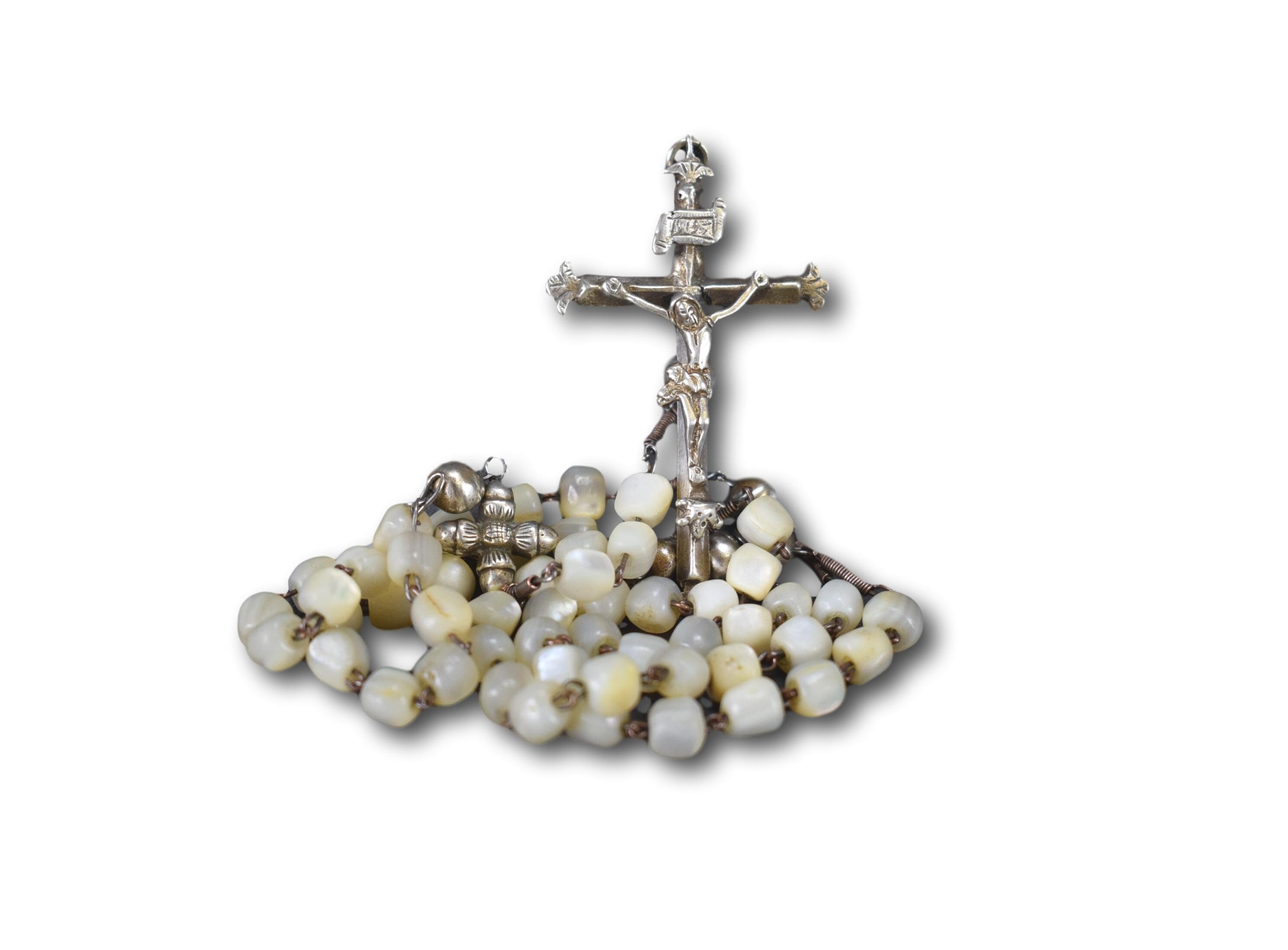 Rare Antique 18Th Century Mother Of Pearl Rosary Irlandais