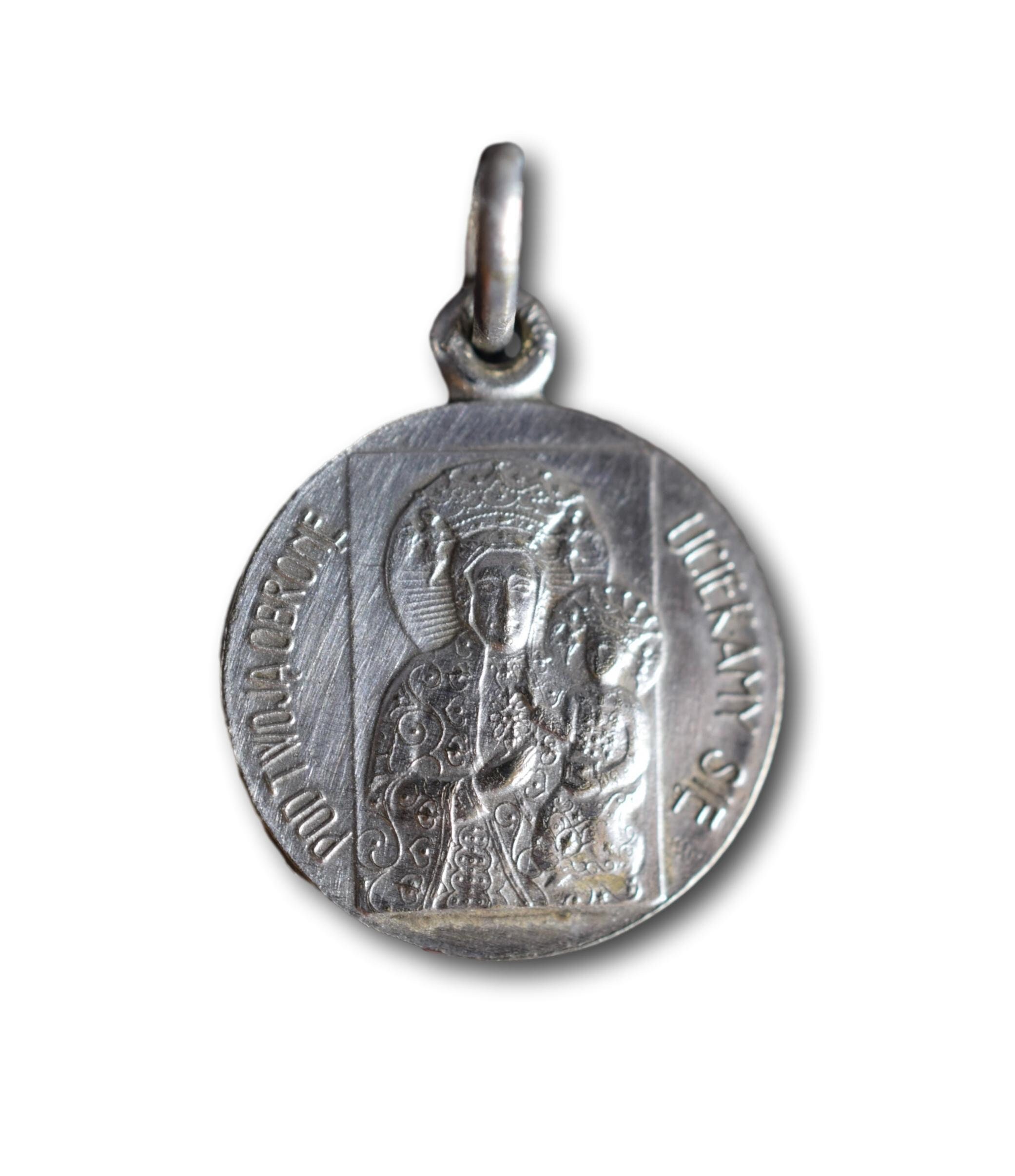 Pendentif Polonais Médaille de L'icône La Vierge à L'enfant Notre-Dame Czestochowa Pod Twoja Obrone
