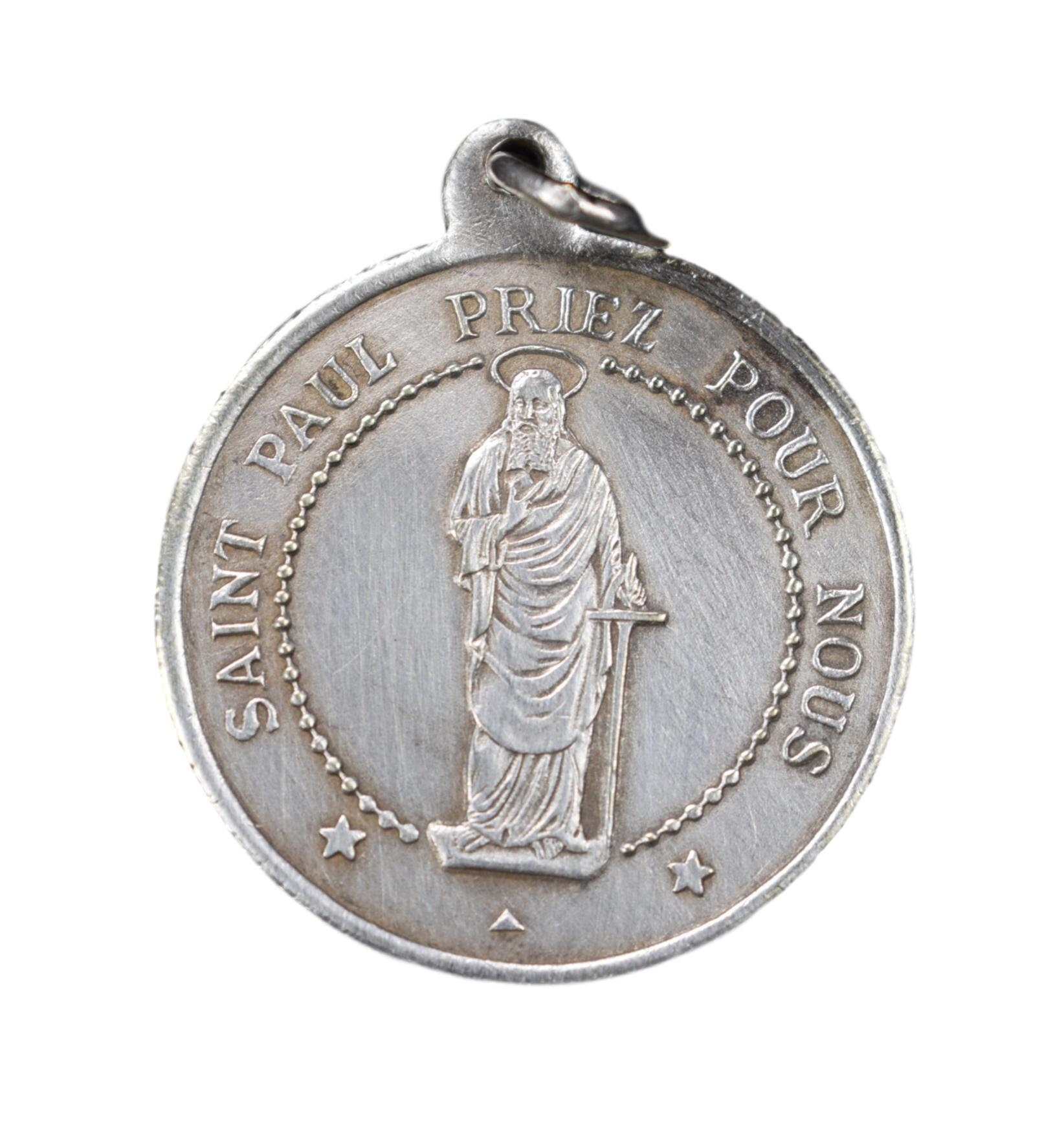 Médaille Saint-Paul, Français Pendentif Religieux d'argent Antique, Charme de Saint Ambroise, Médail