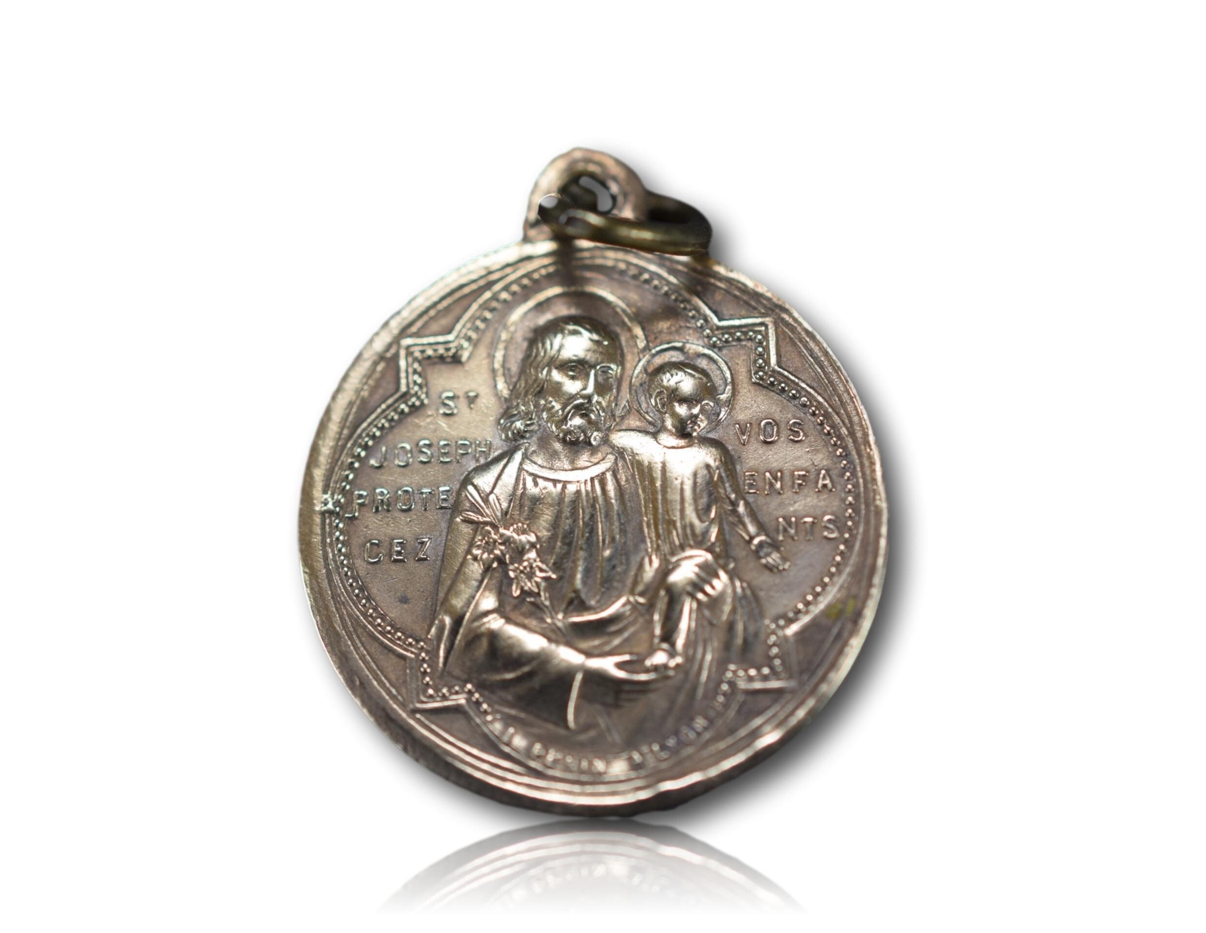 19Ème. C Saint Joseph Médaille Pendentif Charme Par L Penin Archiconfrérie de Sainte Angèle