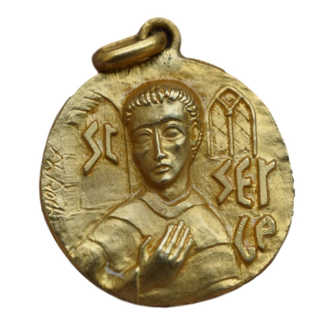 Ancien Pendentif Médaille Plaqué Or, Style Art Déco, Breloque Religieuse