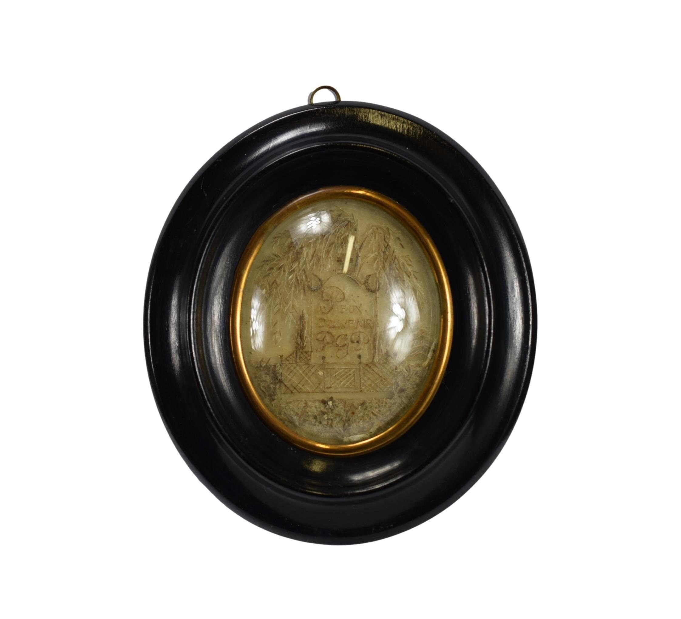 Français Antique Mourning Hair Art Memento Reliquary Grave Willow Incarnate Word