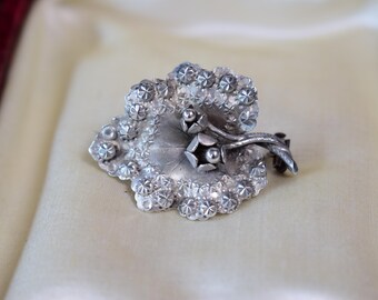 Antique French Art Nouveau Silver Brooch, Blooming Water Lily Jewelry, Gift for Her