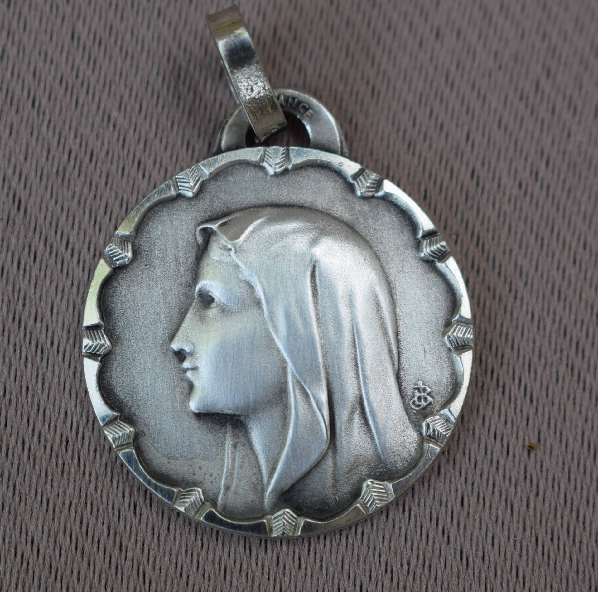 Médaille Notre-Dame de Lourdes - Millésime Français Médaille d'argent Pendentif Jb Vierge Marie Port