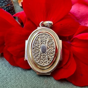 Vintage Gold Photo Locket Pendant for Men, Vintage Necklace Medallion Strand of Hair, Gift for Her or Him