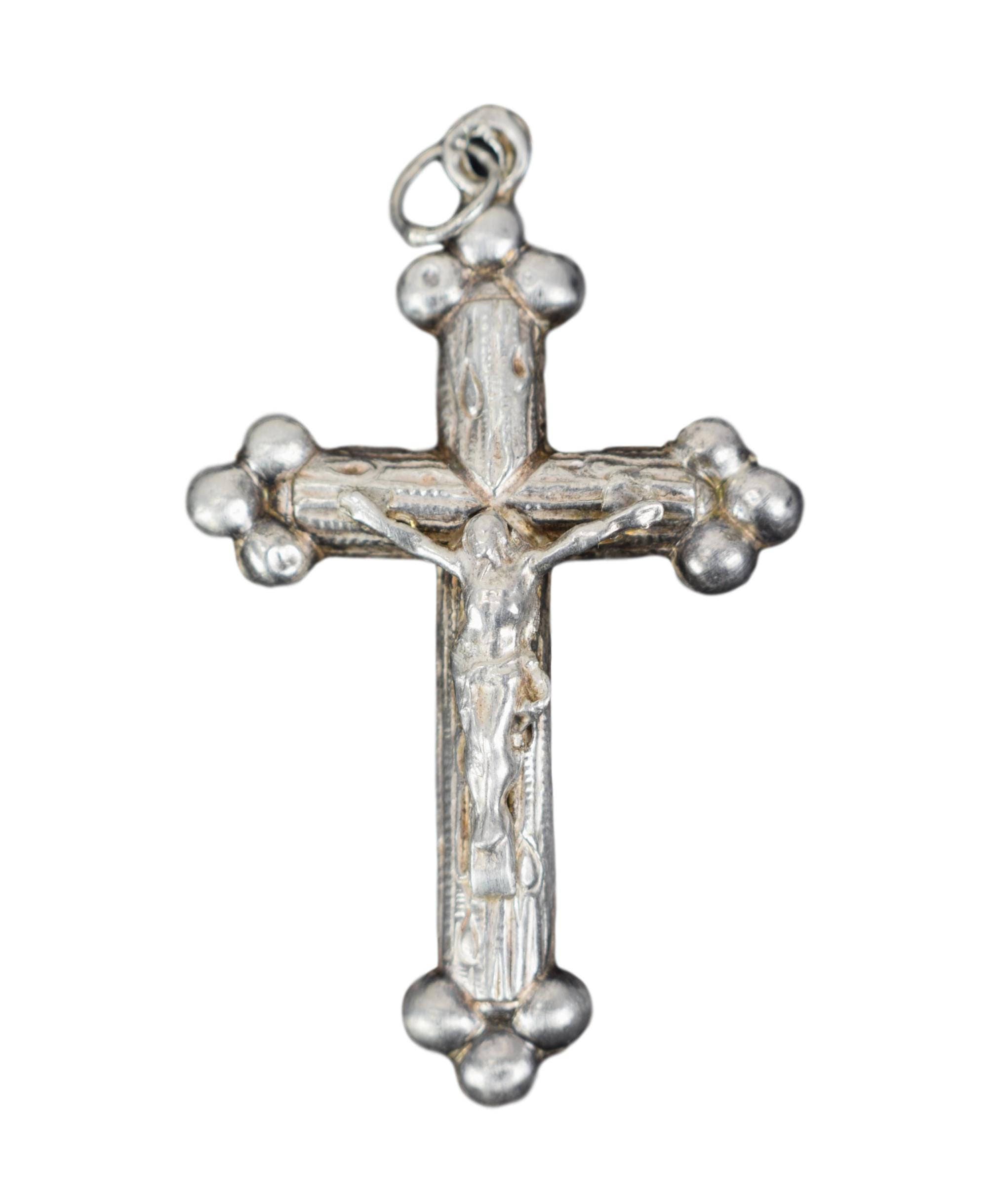 Français Antique en Argent Sterling Grande Croix Pendentif-Crucifix Religieux Pendentif Médaille-Cha