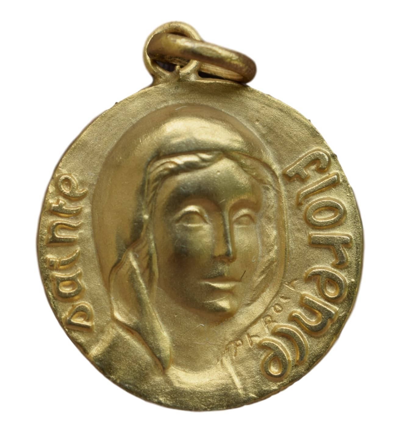 Médaille Sainte Florence - Français Médaille d'or Vintage Religieuse Pendentif Charme Par Jean Phili