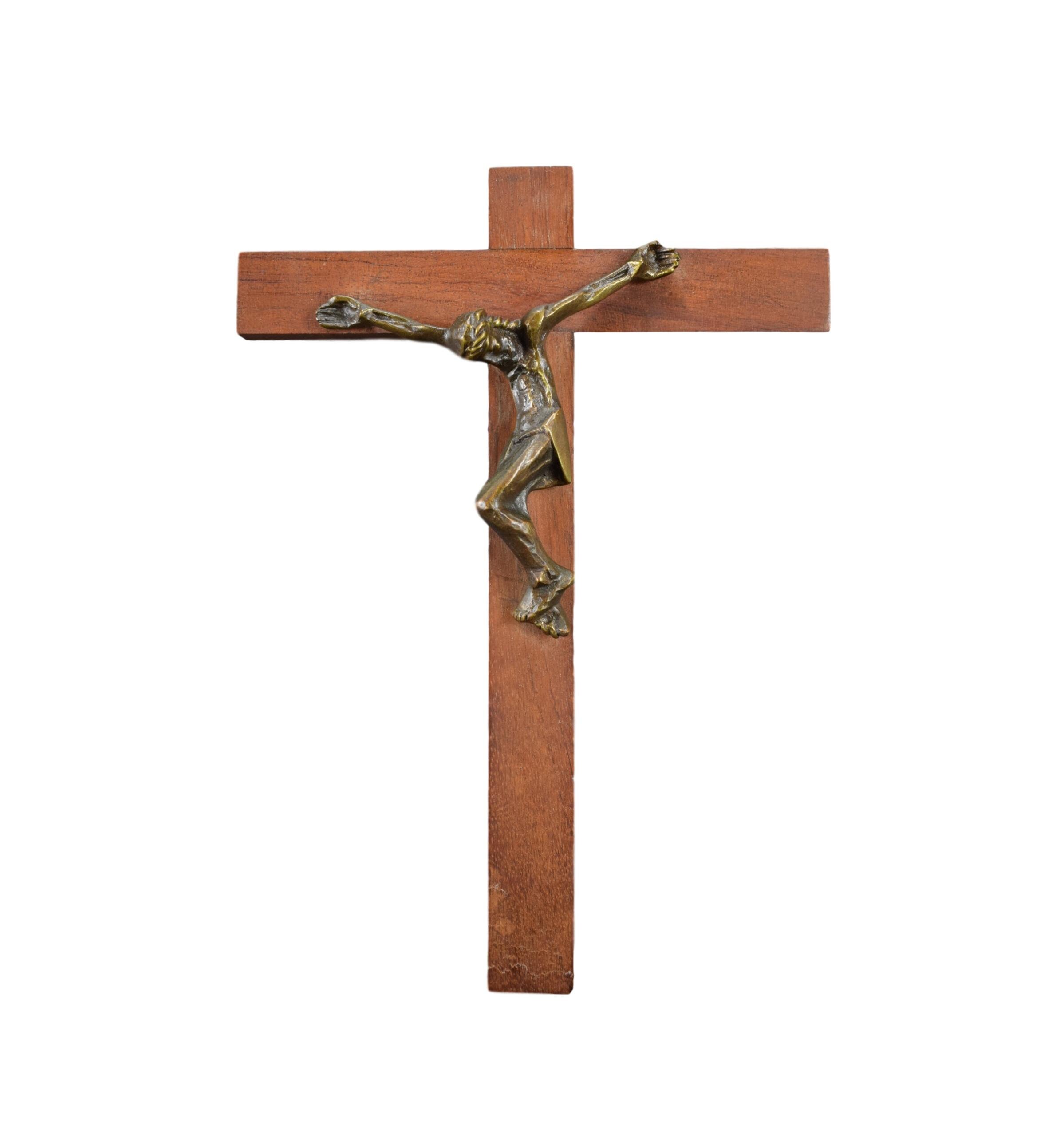 Français Modernist Bronze Wall Cross Crucifix 9