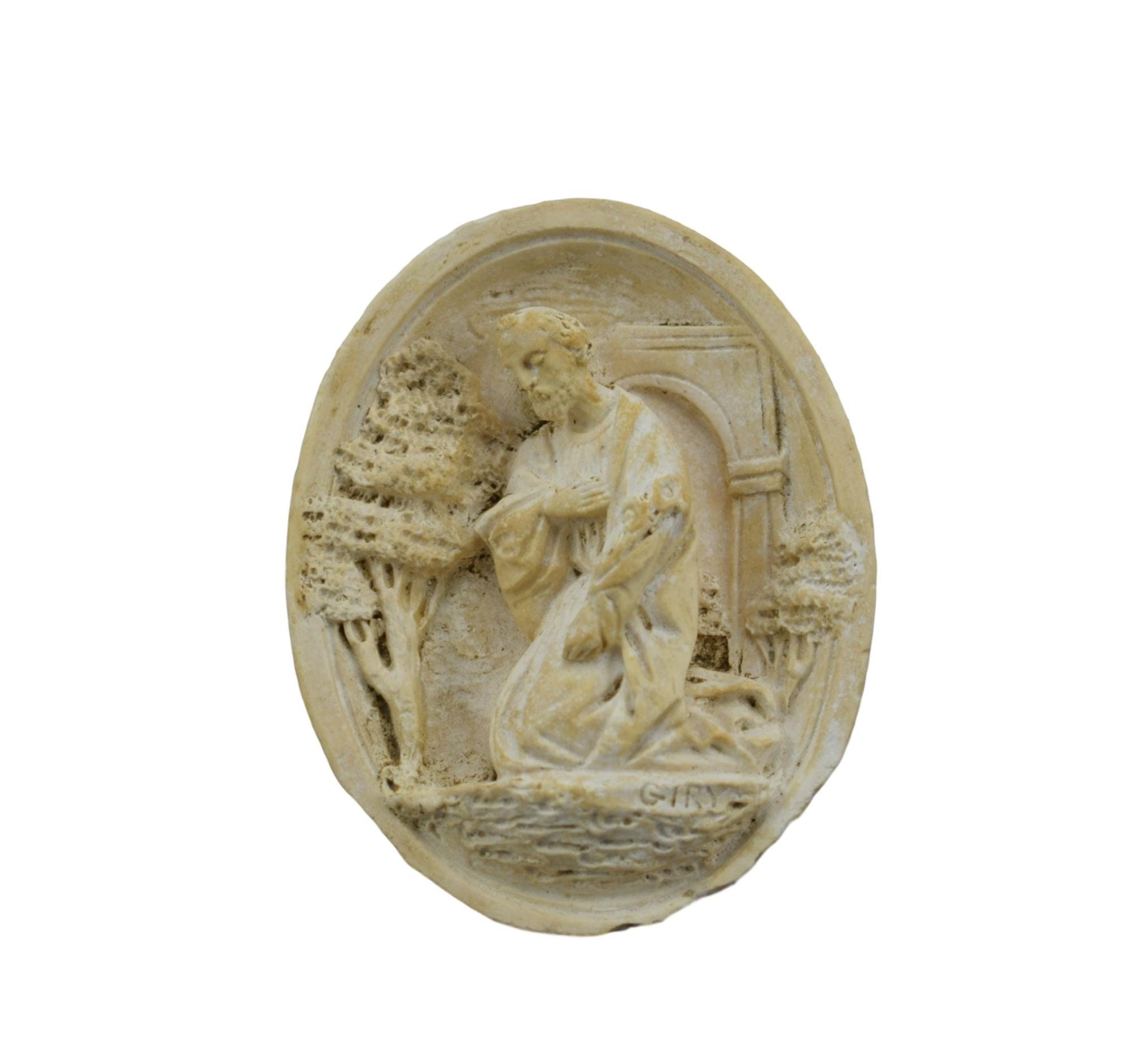 Écume de Meerschaum Sculpté Reliquaire Médaillon Saint Joseph Patron Travailleurs