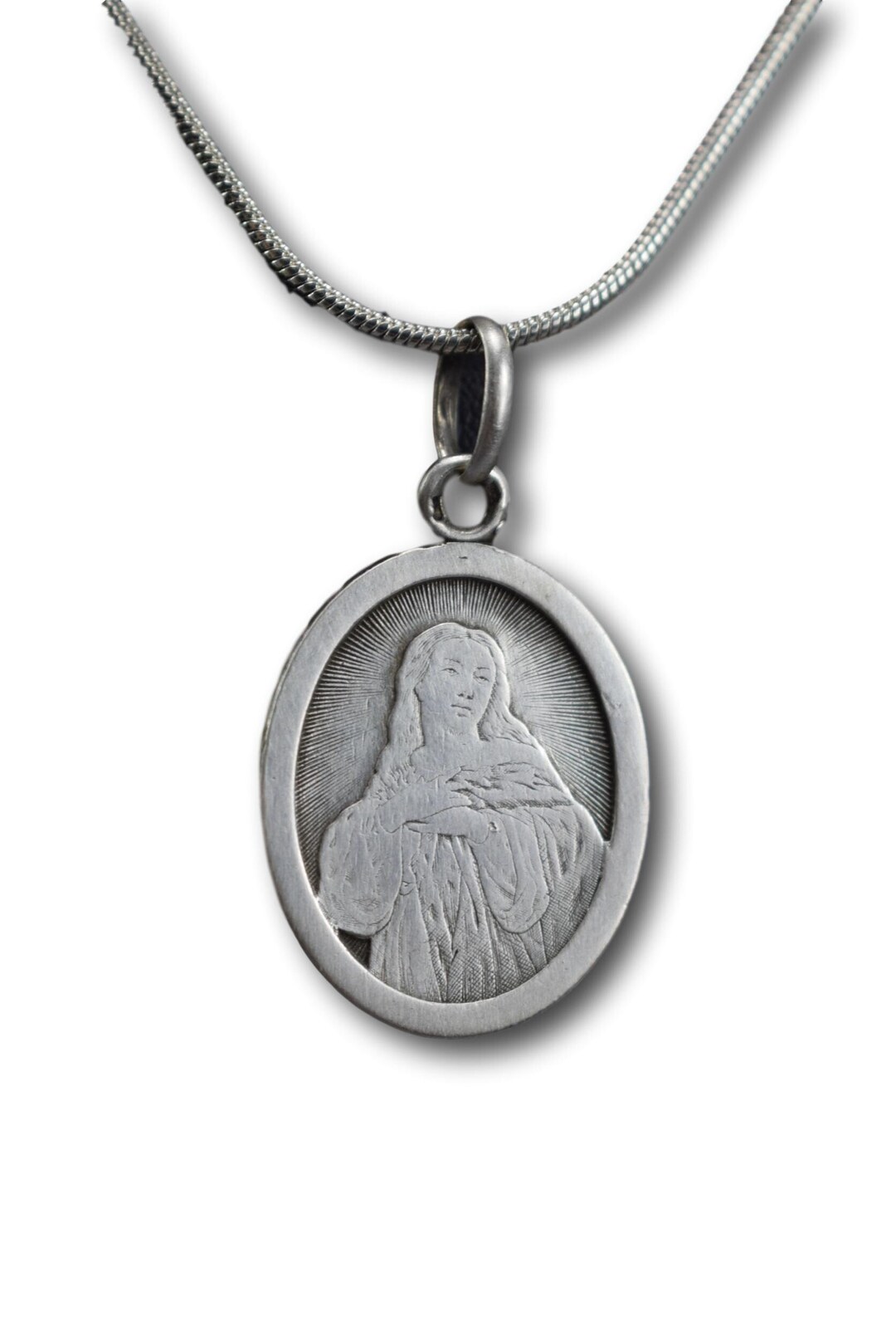 Virgin Mary Engraved Sterling Silver Medal Pendant Necklace - Etsy
