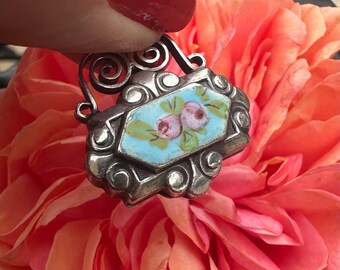 Collier Vintage En Argent Sterling Avec Fleur En émail Bleu - Bijou Original Ref 1538 - Occasion Parfait état