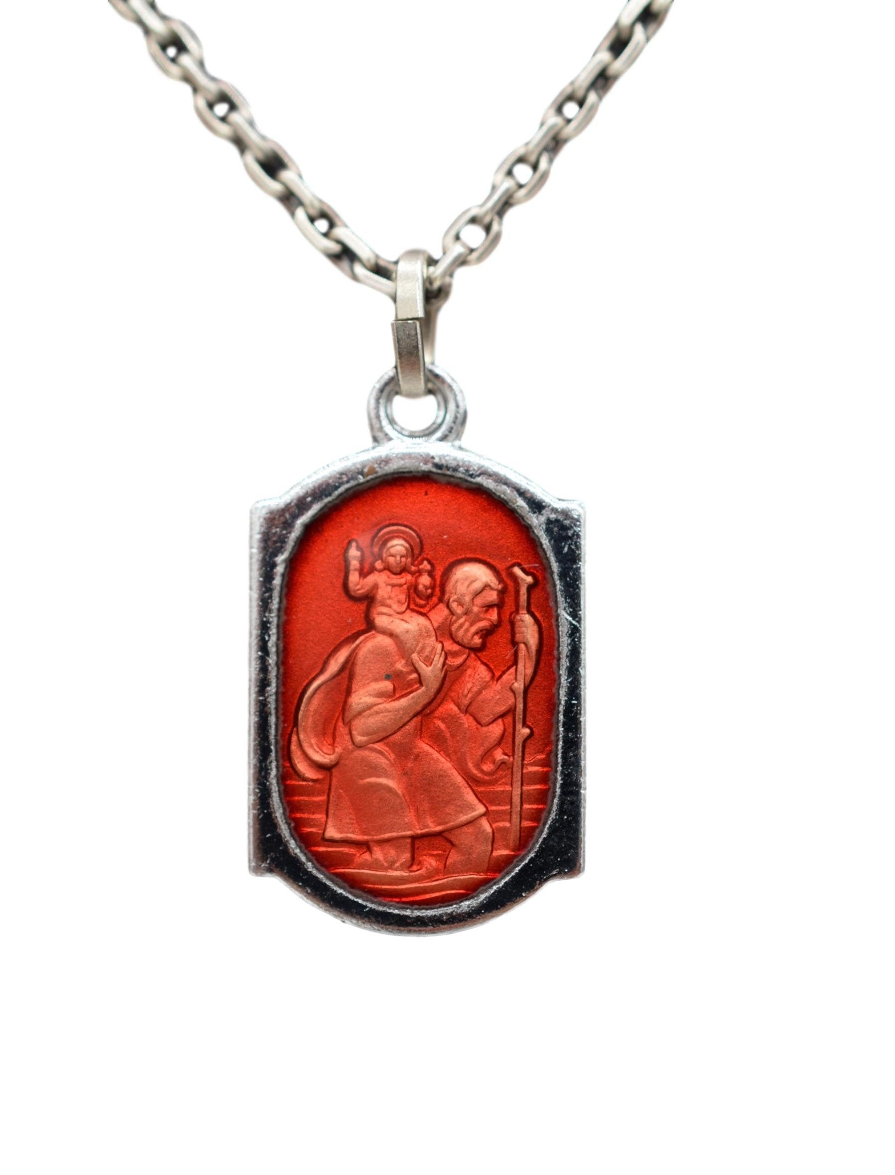 Médaille Saint Christopher en Émail Rouge