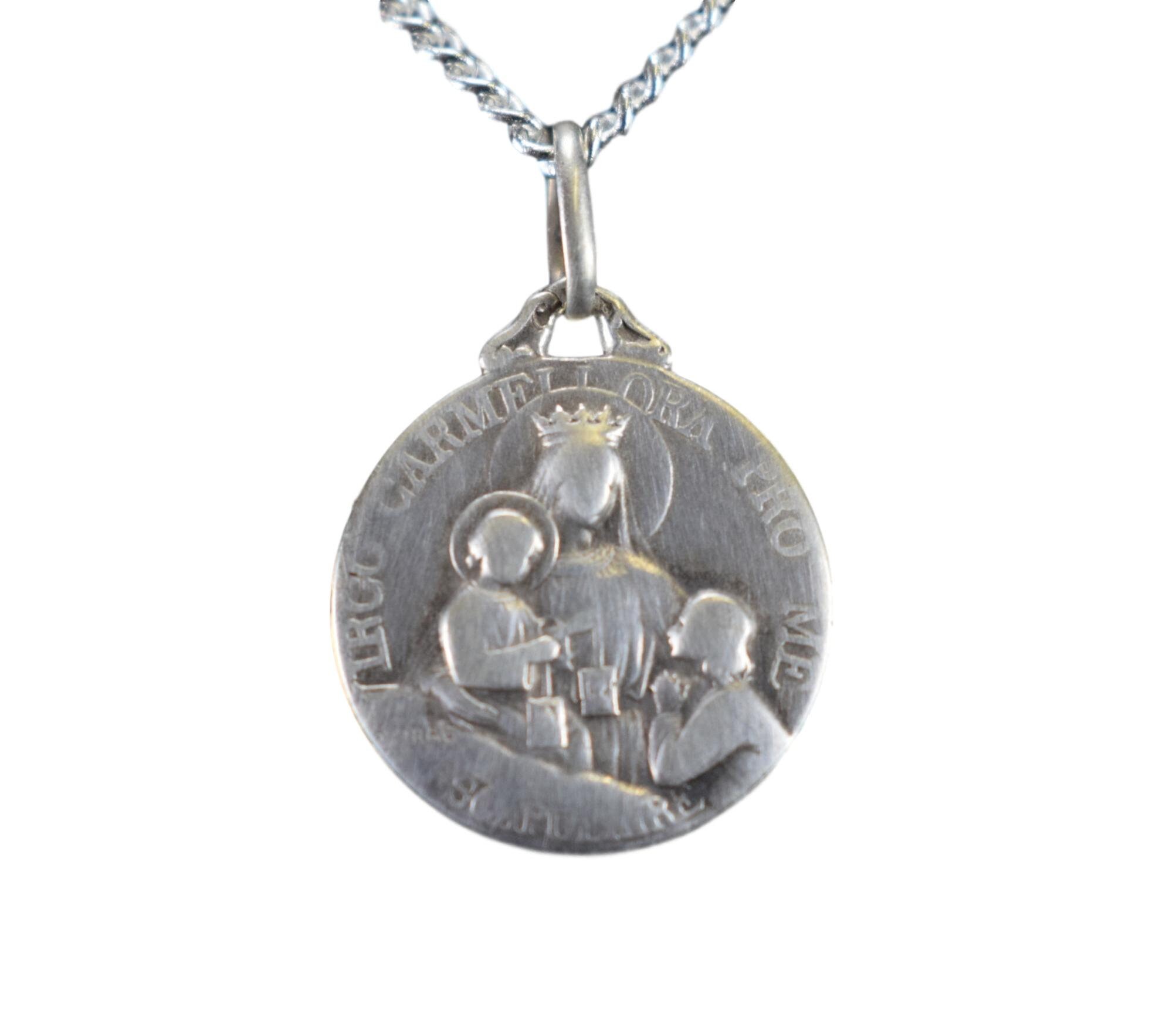 sterling Silver Scapular Medal Of Jesus Sacred Heart Pendentif Notre-Dame Du Carmel