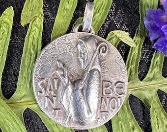 Saint Benedict Silver Pendant for Men, Large Medal, Gift For Him, Protection Amulet, Exorcism