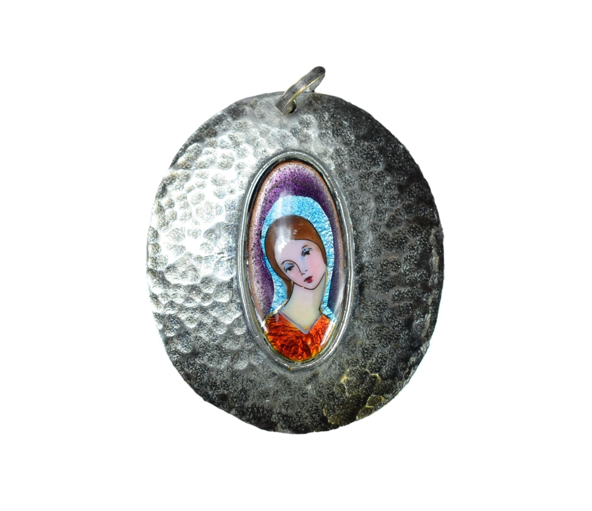 Médaille Vintage Large Émail Marie