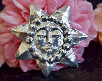 Jacky de G Sun Brooch, Vintage French Made in Paris, c1980s Outfit Accessory Pin