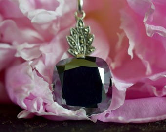 Art Deco Silver Hematite and Marcasite Pendant, Antique Jewelry, Gift for Her
