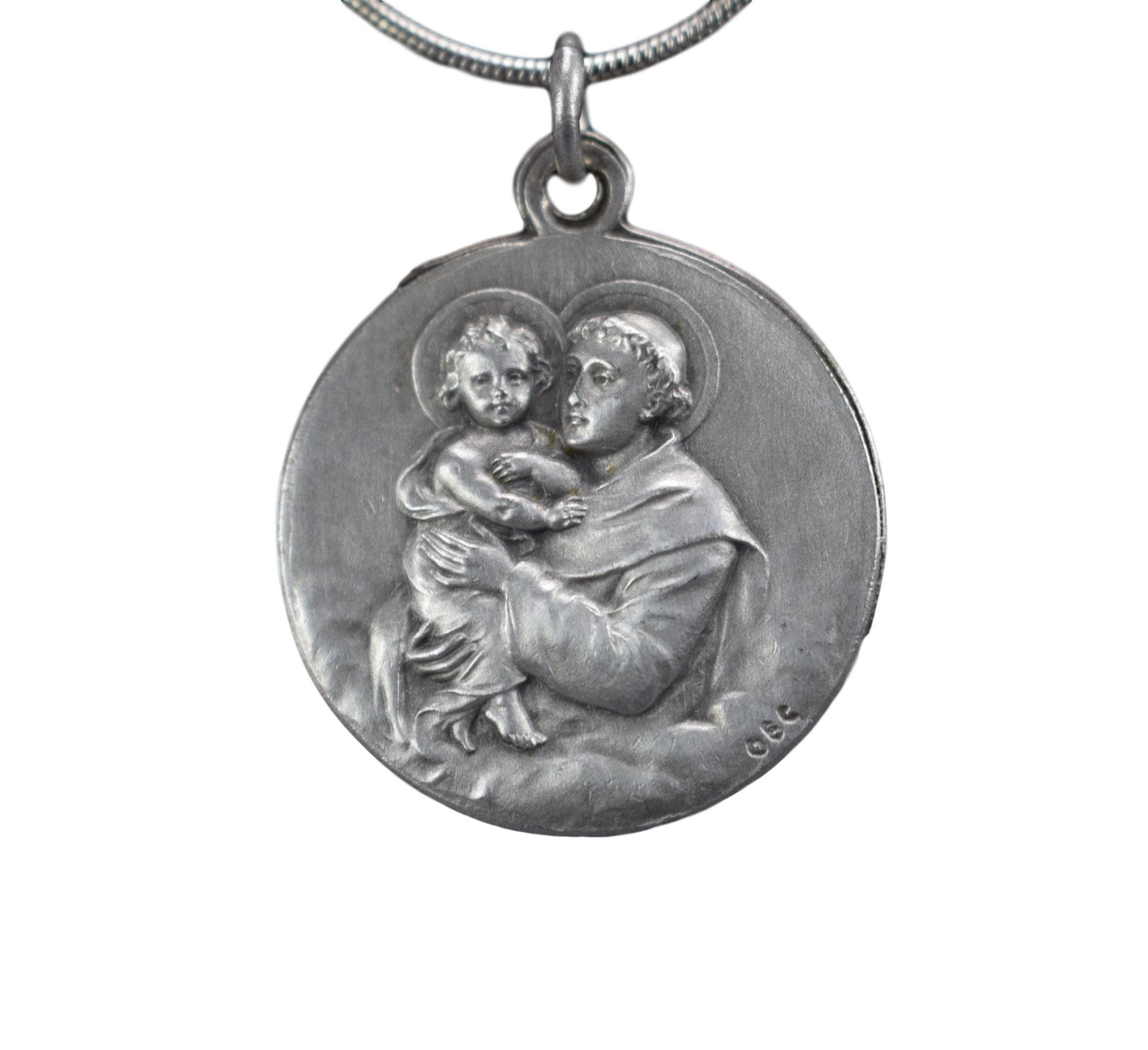 Grand Saint Antoine de Padoue et Jésus Enfant Médaille Pendentif Collier Collier
