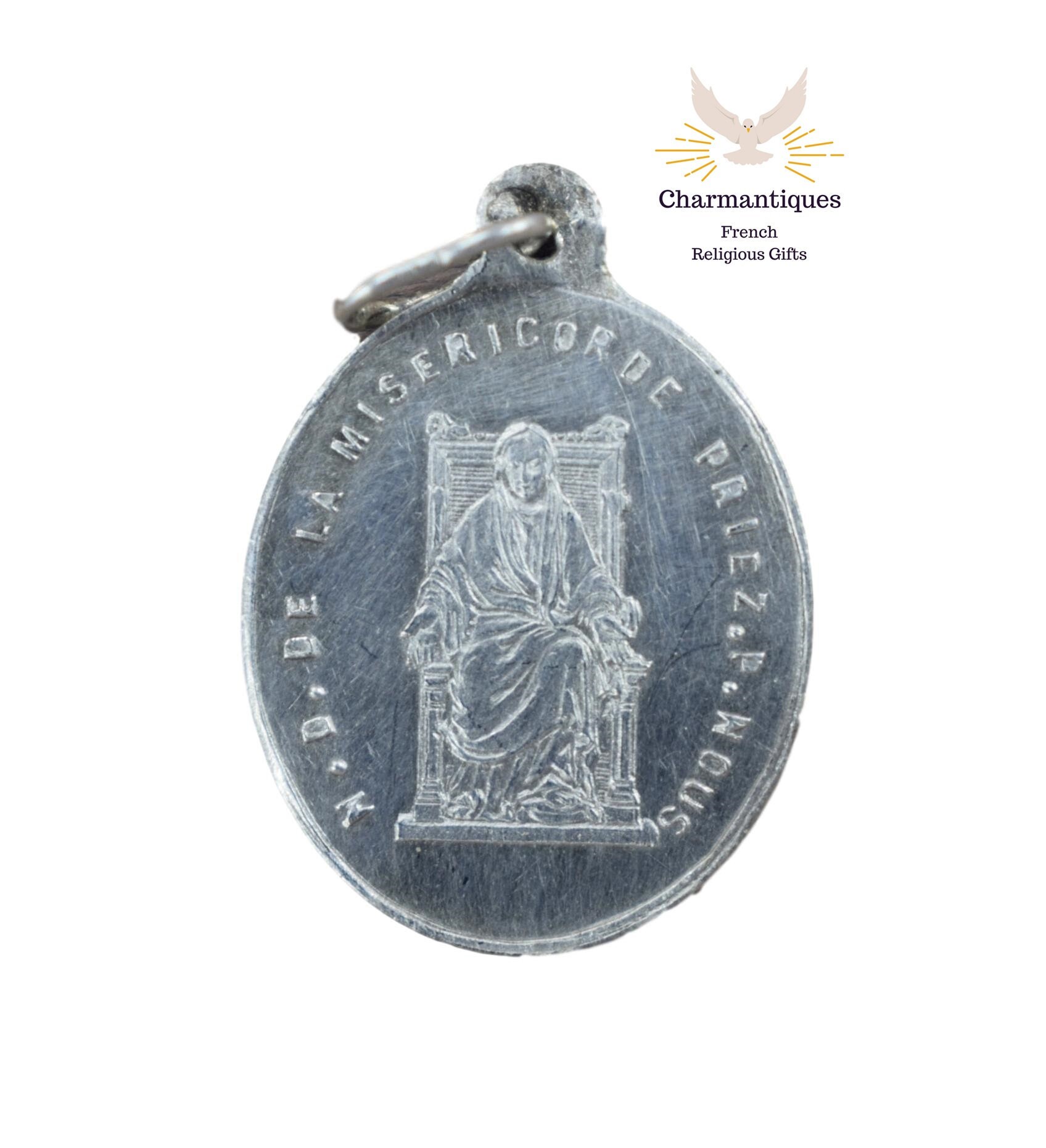 Médaille Notre-Dame de La Miséricorde, Français Pendentif Catholique Antique Sterling Silver, Nantes