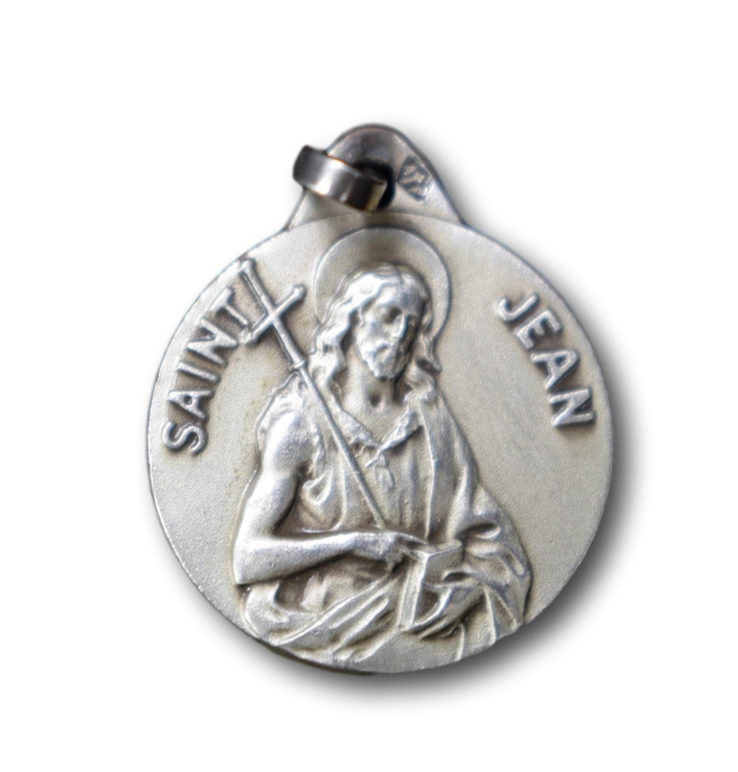 Médaille d'argent Saint-Jean-Baptiste, Français Pendentif de Médaille Religieuse St Jean, Journée Ba