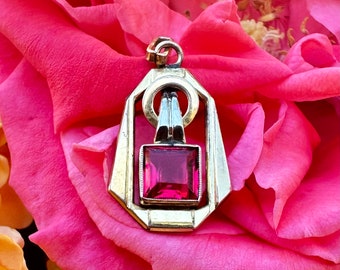 Beautiful French Art Deco 18k Gold Filled Ruby Glass Stone Pendant, Antique Jewelry, Gift for Her