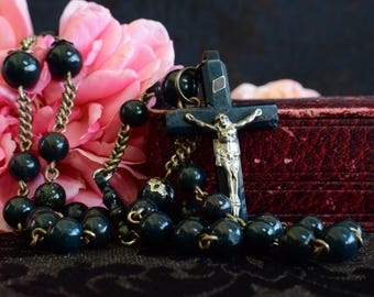 1800's Bloodstone Rosary, French Antique Prayer Necklace