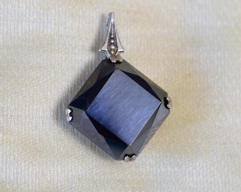 Art Deco Silver Hematite Pendant, Antique Jewelry, Gift for Her, French Accessory