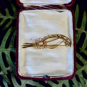 Retro Gold Pin Brooch with Rhinestones, Vintage French Flower Jewelry, Gift for Her