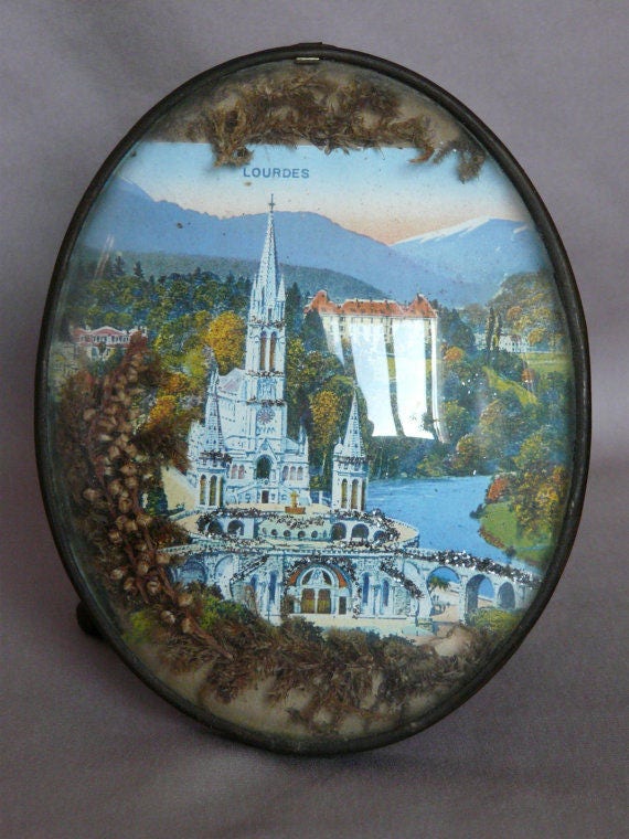 Lourdes Vintage Religieux Français Cadre Reliquaire Pendentif - Bernadette Soubirous Lourdes Souveni