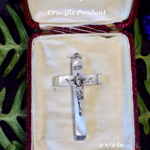 Antique Mother of Pearl and Silver Necklace Cross Pendant, French Pectoral Crucifix for Men or Women, Holy Communion Gift Necklace