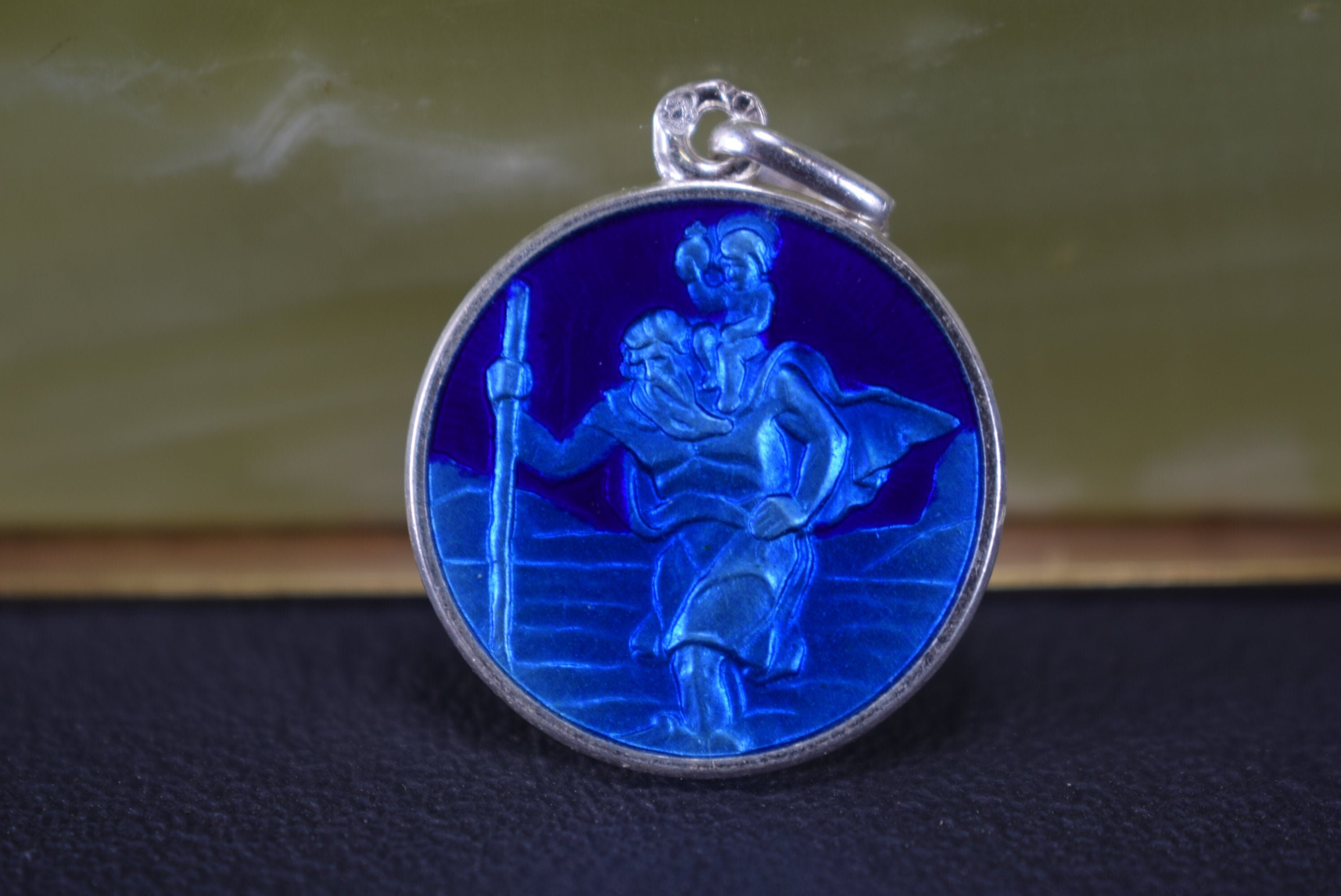 Médaille Saint Christopher Blue Enamel & Sterling Silver Pendant