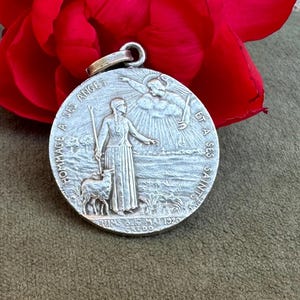 Saint Joan of Arc Medal by Penin, Vintage Silver Pendant Listening the voices, Trinity Charm, Devotional Jewelry